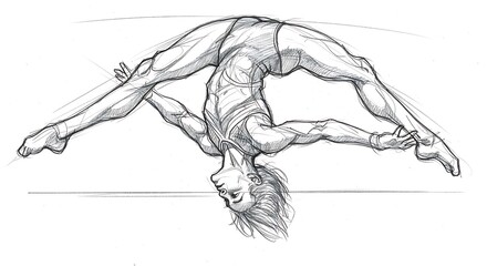 Gymnast Performing Handstand Splits Pencil Sketch Drawing for Artistic Use