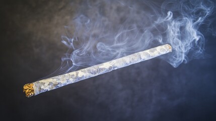 Amidst a backdrop of soft shadows and gentle illumination, a rolled herbal stick releases tendrils of smoke, adding a mystical ambiance to a creative evening. The air is thick with relaxation