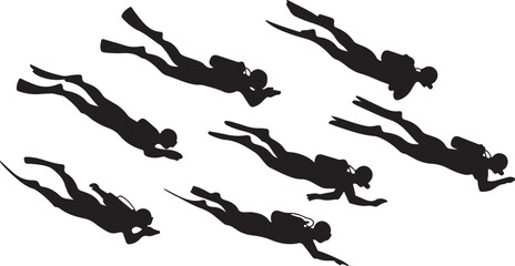 Scuba diving silhouette illustrations in vector design, ideal for water sports, ocean exploration, and adventure themes