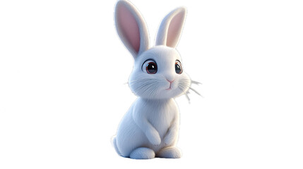 Playful white rabbit animation fantasy land digital art bright environment front view whimsical concept for kids entertainment