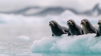 Fototapeta premium Arctic Seals Resting on Iceberg Wildlife Nature Polar Animals Ocean