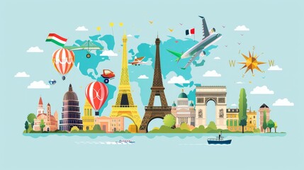 Travel infographic highlighting top tourist destinations