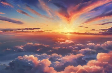 Fototapeta premium 夕日の美しい景色、アニメ調