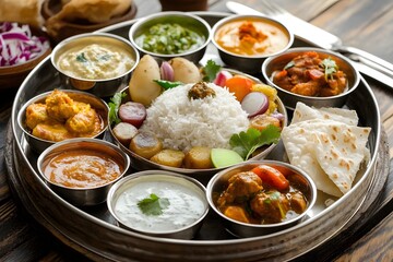 Vibrant and Flavorful Indian Thali Featuring a Variety of Traditional Dishes