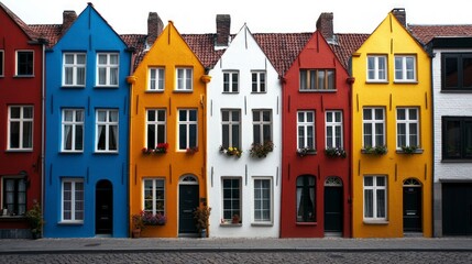 Fototapeta premium Colorful Row Houses Cobblestone Street Charming European Architecture