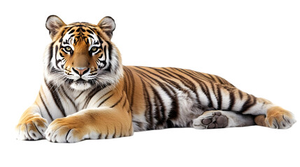 Obraz premium Photo Majestic Tiger Resting, Wildlife, Big Cat, Stripes, Paws, Orange Fur, Conservation, Nature Photography, Animal Portrait, Predator