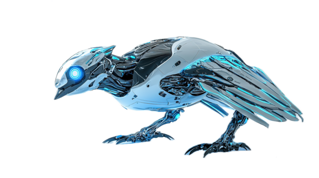 Futuristic robotic bird cybernetic environment digital art sci-fi aesthetic close-up view technology concept for innovation