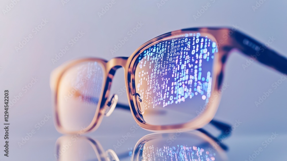Poster digital code reflected in eyeglasses ai technology innovation