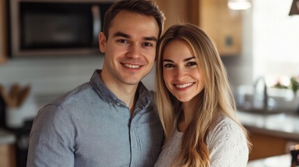 Happy young couple in kitchen