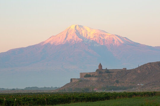 Ancient Armenian church Khor Virap with Ararat, Armenia