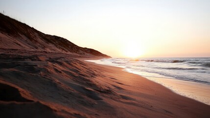 Fototapeta premium Serene Sunset Beach Coastal Landscape Ocean Waves Sandy Shore