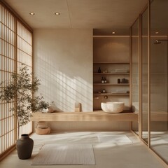 A modern bathroom with an elegant minimalist aesthetic