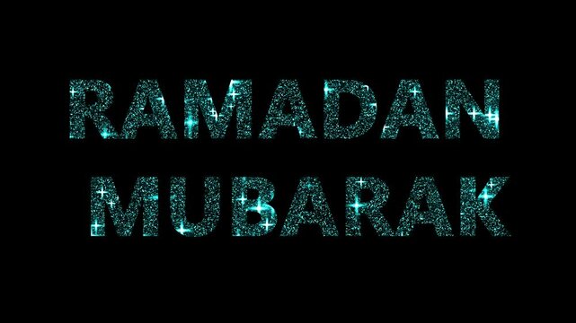 Ramadan Mubarak text with colorful Stars glitering lights, representing festive Islamic celebrations and cultural traditions. Ramdan Mubarak Text Animation Black Background