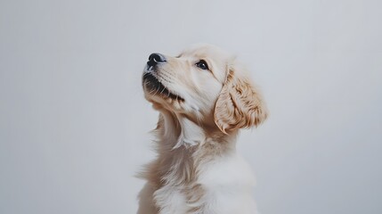 Adorable golden retriever puppy with expressive gaze and soft fur