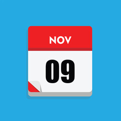 calender icon, 09 november icon with blue background