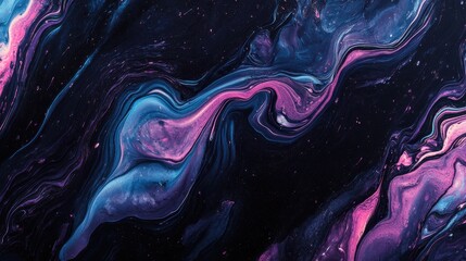 Obraz premium Abstract Fluid Art in Dark Background with Pink and Blue Swirls