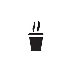Hot beverage in a disposable cup icon.Simple, black and white icon of a disposable coffee cup with steam rising.
