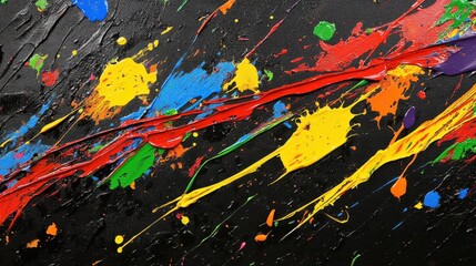 Colorful Abstract Paint Splashes on Black Canvas for Creative Designs
