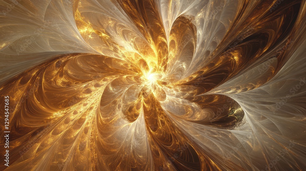 Poster abstract fractal pattern of golden swirling light in dynamic motion