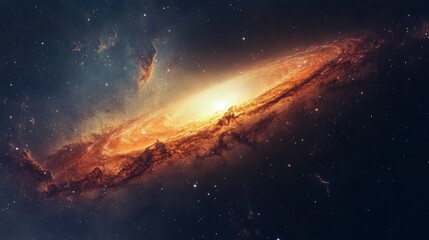 Obraz premium Spiral galaxy glowing with fiery hues in the vast cosmos, embodying the grandeur and mystery of outer space.
