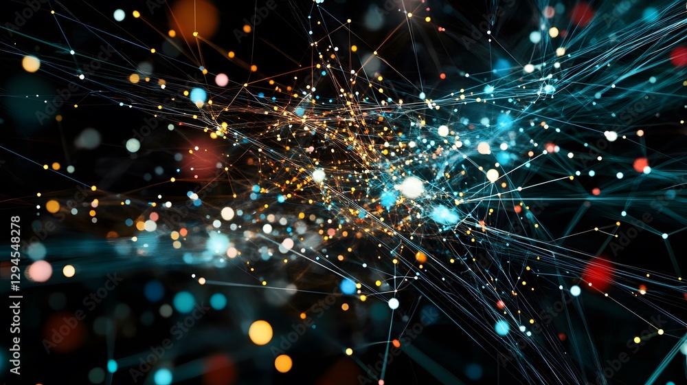 Aufkleber abstract digital illustration featuring vibrant lights and interconnected lines representing data fl