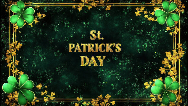 St. patrick’s day celebration design with green shamrocks and gold text. Saint Patrick's Day, St Paddy's Day, St Patty's Day - Irish National Holiday and Cultural Celebration - Powered by Adobe