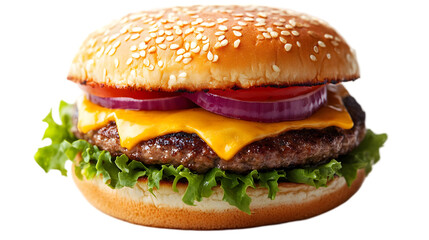 Photo - Delicious Cheeseburger with Lettuce, Tomato, Onion, Sesame Seed Bun