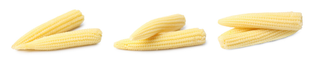 Yellow baby corn cobs isolated on white