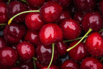 Fresh cherries background, vibrant red fruit texture and healthy food concept