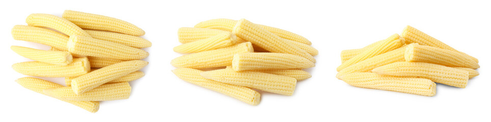 Yellow baby corn cobs isolated on white