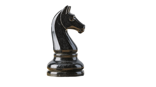 Black knight chess piece isolated on a transparent background