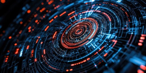 Glowing cybernetic circuitry forming an infinite spiral, AI deep-learning visualization, futuristic abstract sci-fi aesthetic