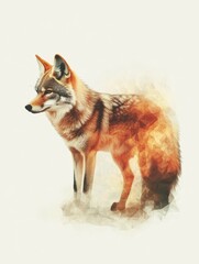 Fototapeta premium Artistic portrayal of a coyote in warm colors, blends of orange and brown; ideal for nature-themed designs or wildlife discussions.