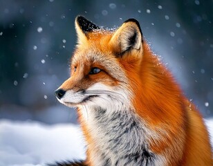 Fototapeta premium A Fox Facing Left Side in Winter