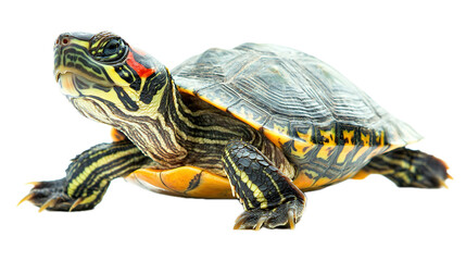 Active red-eared slider turtle in captive environment close-up view wildlife photography natural habitat