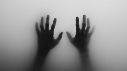 Mysterious Shadow Hands Pressed Against Frosted Glass - AI Generated