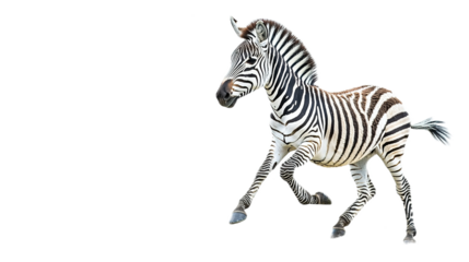 Dynamic zebra running across animal photography studio setting isolated environment close-up view wildlife concept