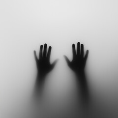 Mysterious Shadow Hands Pressed Against Frosted Glass - AI Generated