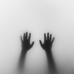 Mysterious Shadow Hands Pressed Against Frosted Glass - AI Generated