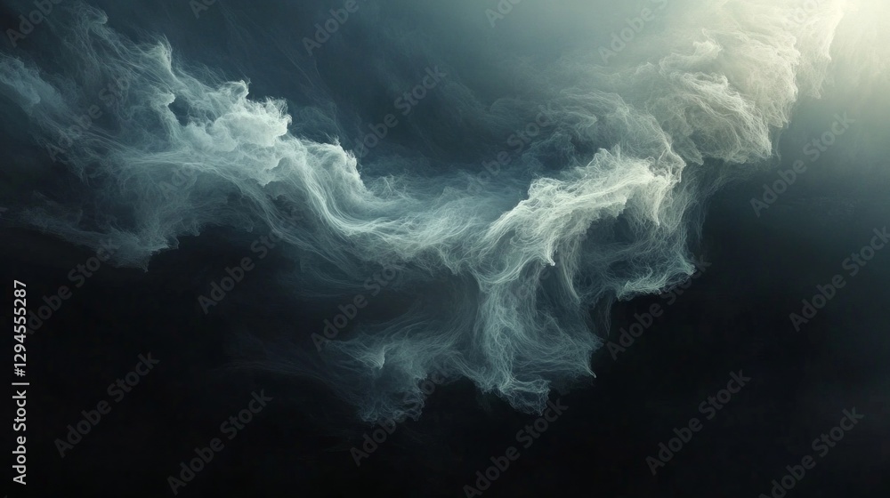 Poster Delicate wisps of clouds swirl gracefully against a backdrop of deep hues, evoking a sense of wonder as twilight transitions into night. The ethereal movement is mesmerizing
