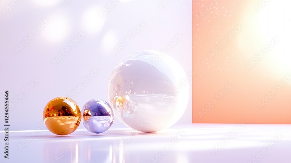 Aufkleber abstract spheres minimalist design 3d rendering metallic balls modern art ai generate