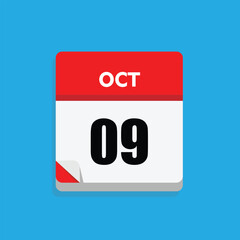 calender icon, 09 october icon with blue background