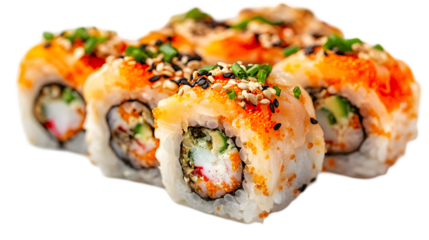 Photo: Sushi Rolls Japanese Cuisine, Rice, Sesame, Roe, Seafood, Delicious, Asian Food, Restaurant, Gourmet, Meal
