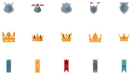 Set of medieval era vector icons with white background