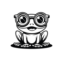 Black and White Frog with Glasses Vector Illustration – Cute Animal Silhouette on White Background