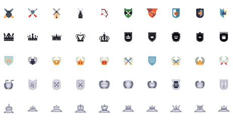 Set of medieval era vector icons with white background