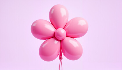Fototapeta premium A pink matte inflatable balloon flower design with rounded edges on a soft pastel background, cute and playful concept. Website design concept