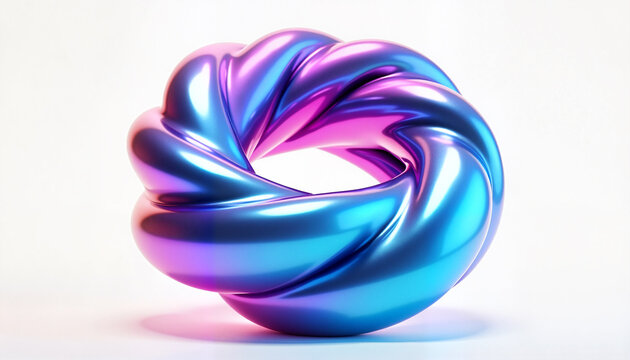 Vibrant twisted torus sculpture in electric blue and neon pink hues, floating against a pure white background, mesmerizing art concept. Website design concept - Powered by Adobe