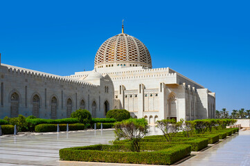 Vew of Sultan Qaboos Grand Mosque in Muscat, Oman..