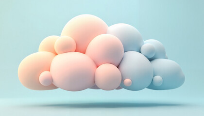 Abstract puffy cloud sculpture in soft pastel gradients of peach to sky blue, whimsical design concept. Website design concept